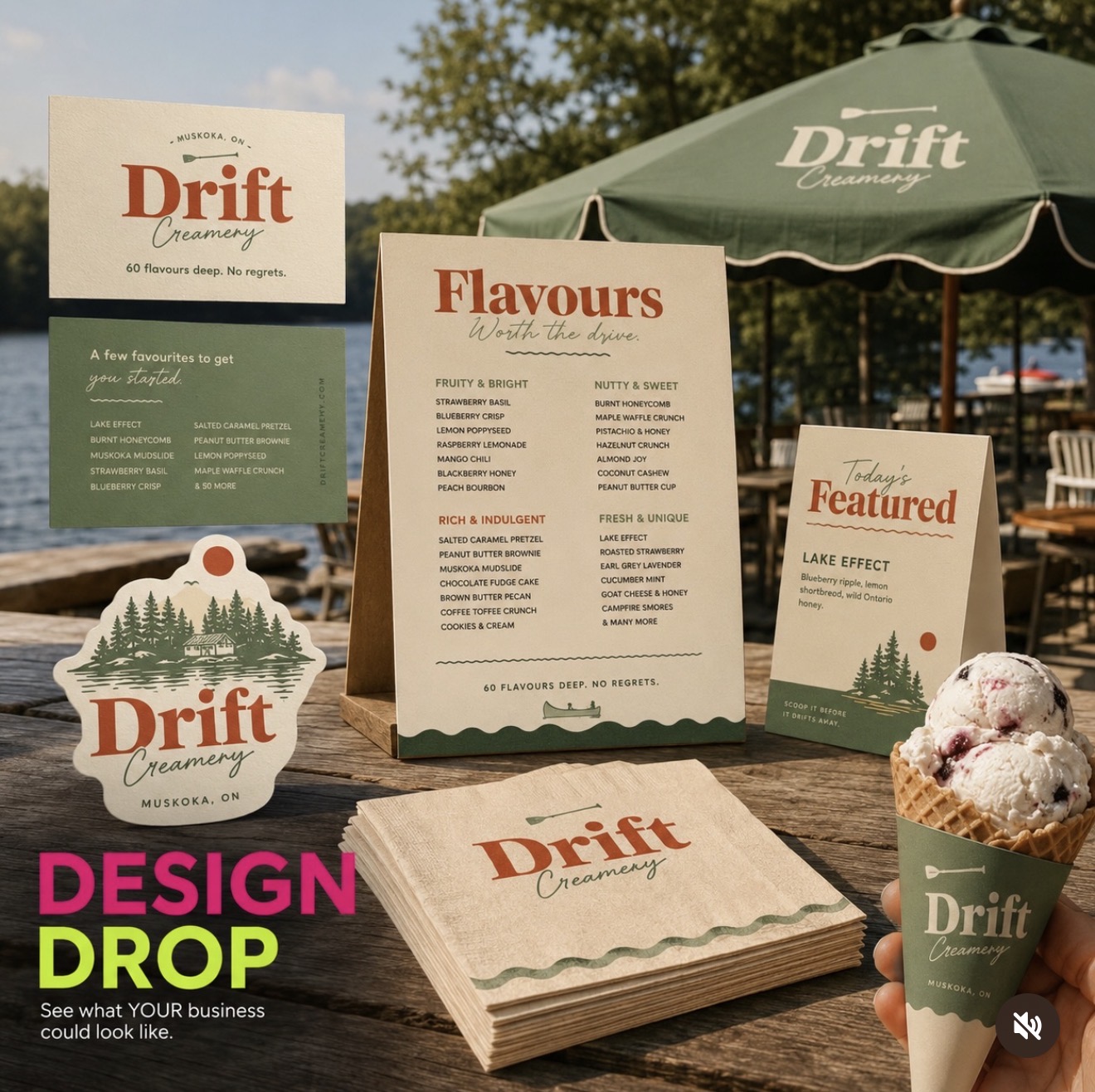 Drift Creamery brand mockup