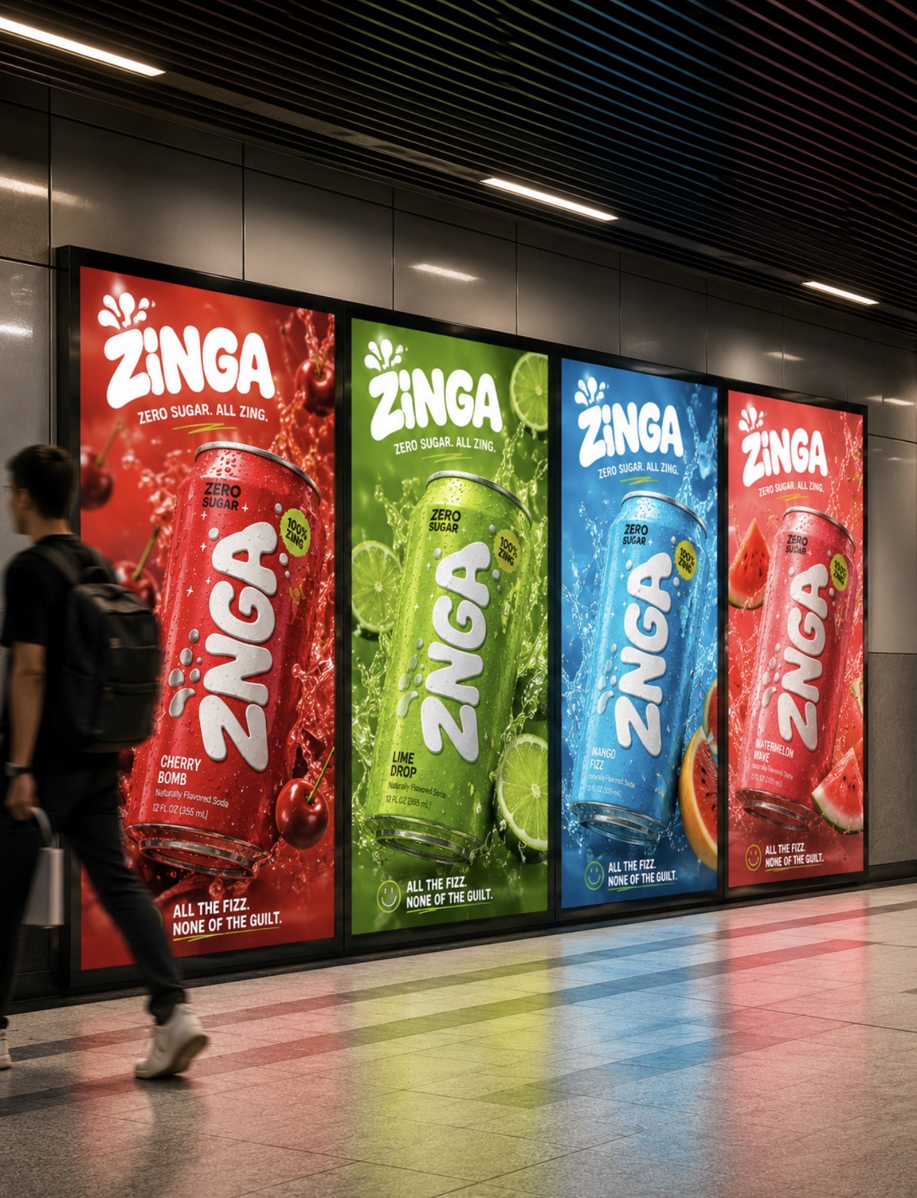 ZINGA out-of-home subway takeover featuring four flavor billboards