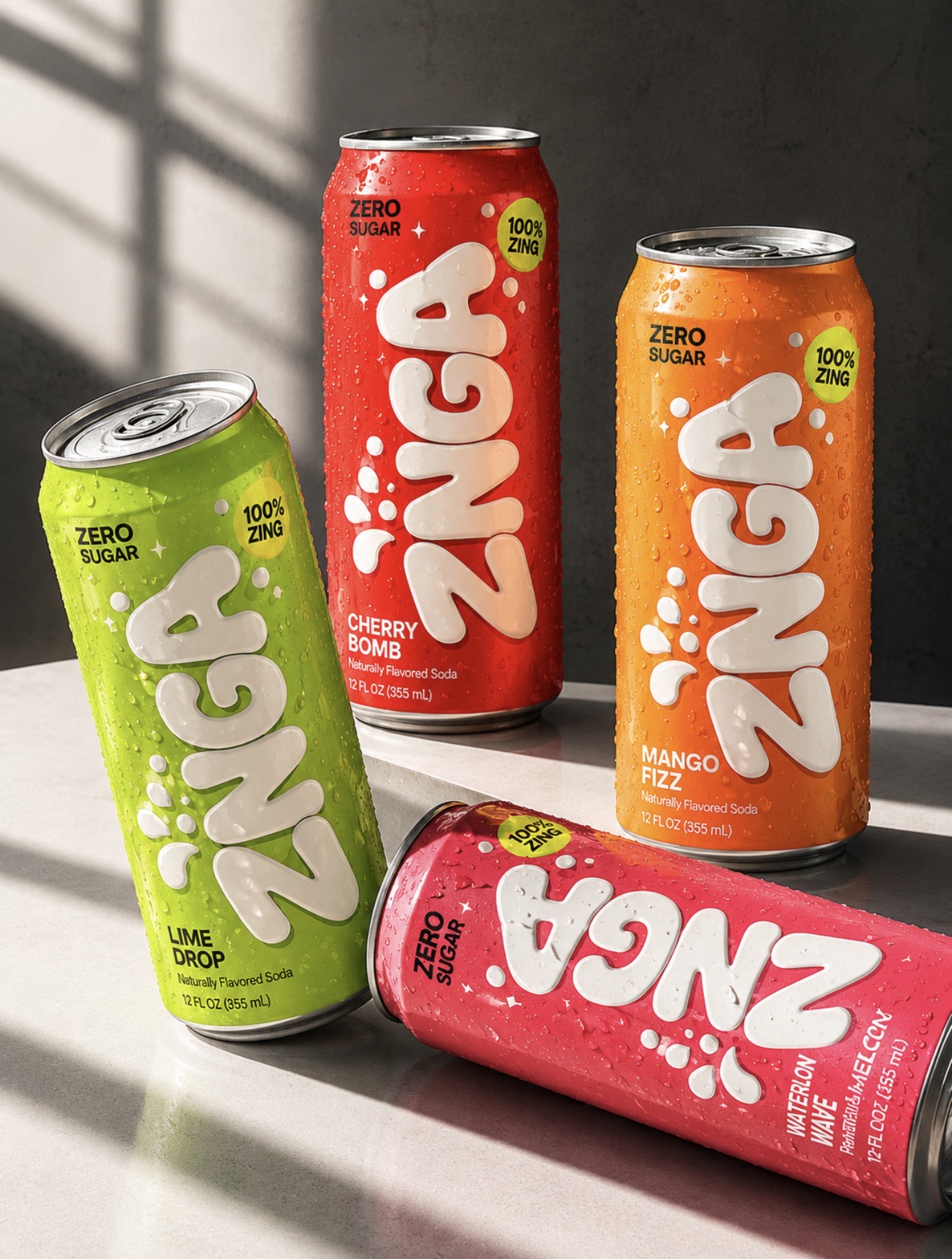 ZINGA can lineup — Cherry Bomb, Lime Drop, Mango Fizz and Watermelon Wave